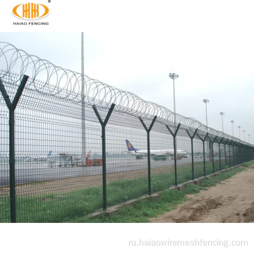 Забор сварной проволоки аэропорта с колючей бритвой проволокой